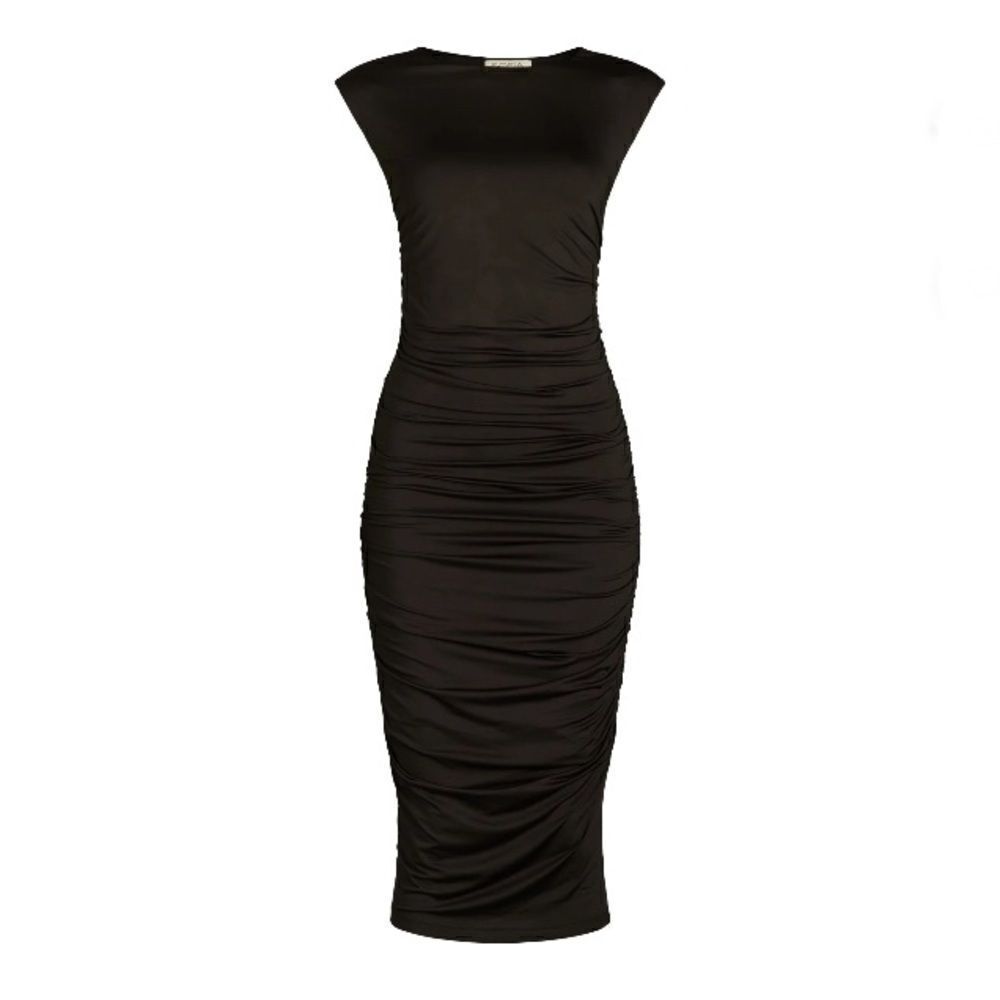 Women's Plus Black Sleeveless Open Back Midi Dress, Below Knee Length, Size XXL - Picture 2 of 11